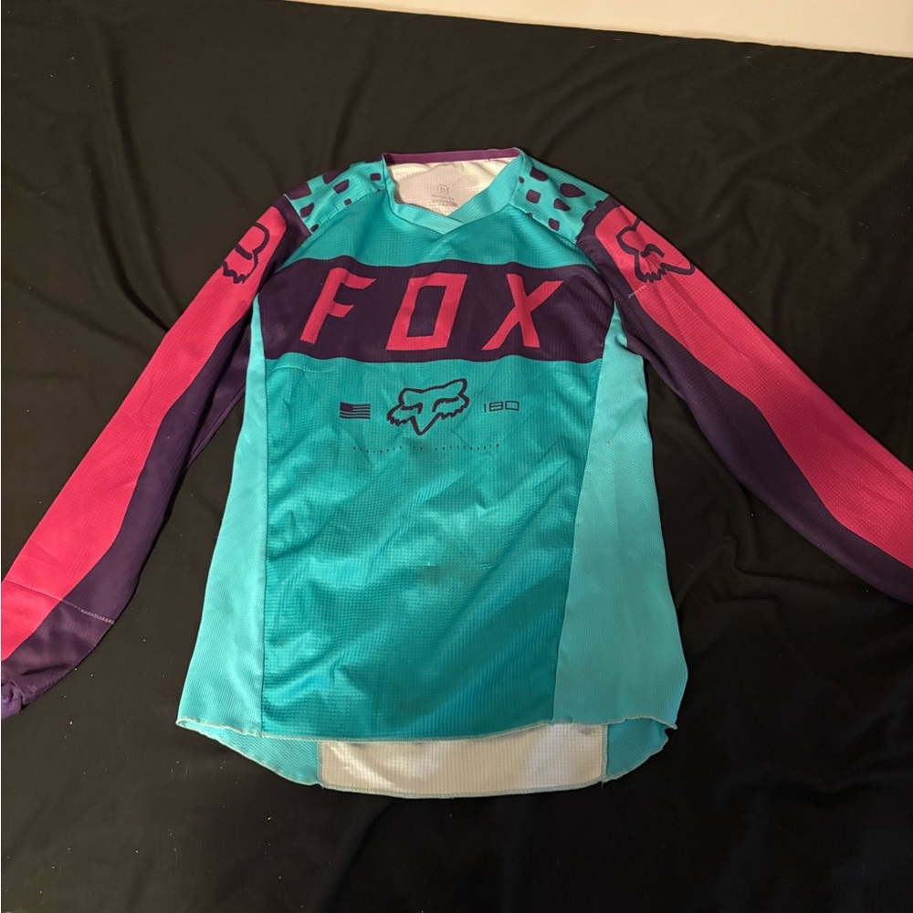 Fox Kids' Teal and Pink Long Sleeve Jersey